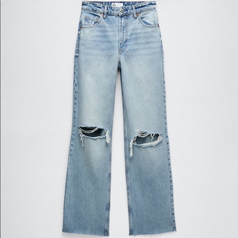 Zara Ripped Wide Leg Denim Jeans